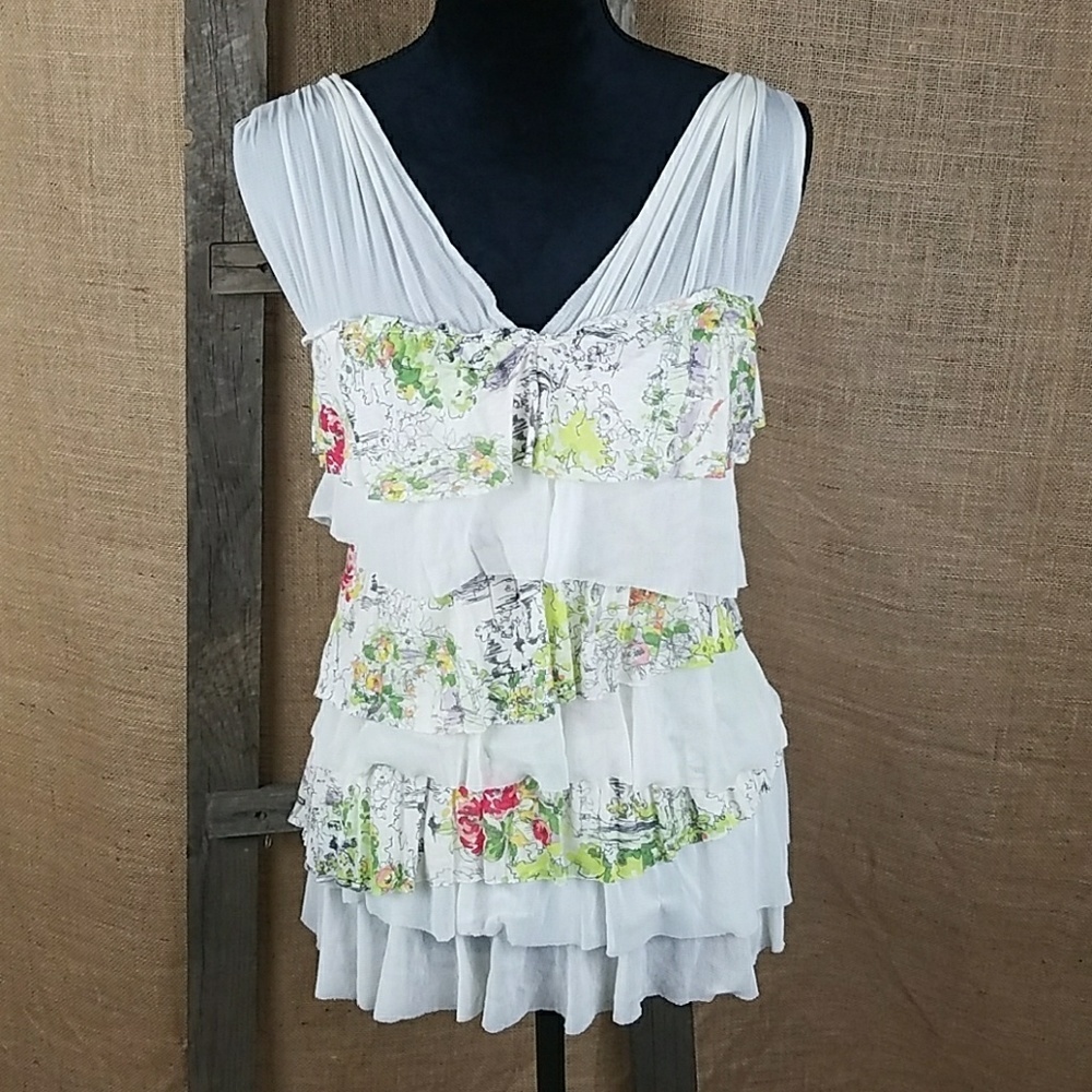 Weston Wear women's S garden sketch‎ ruffle tank